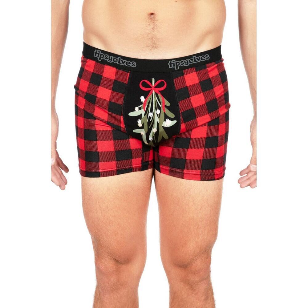 NEW Tipsy‎ Elves Mens Mistletoe Boxer Briefs Holiday Christmas Plaid Large